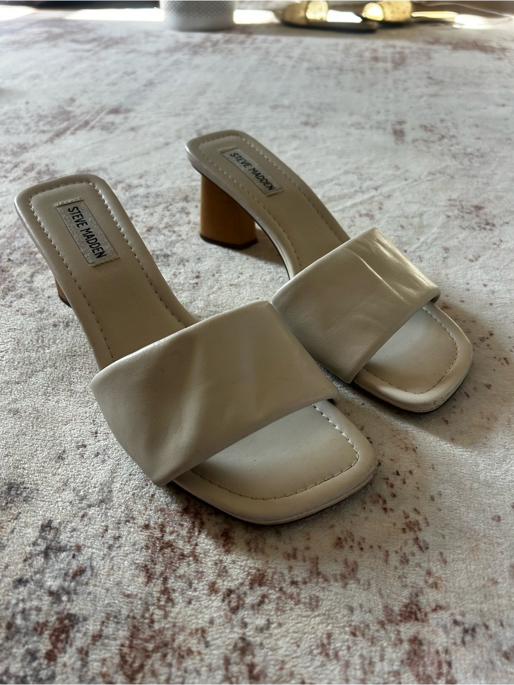 Steve Madden Cream Wide Strap Block Heel Mules